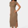 Flocking Mesh T-Short Maxi Dress